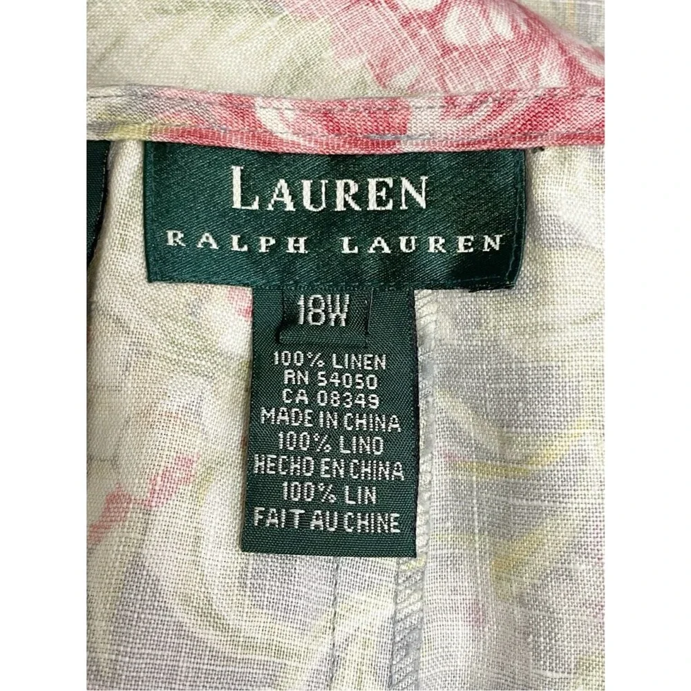 Vintage Lauren Ralph Lauren Floral Linen Wrap Skirt Gray Pink Yellow Sz 18W Midi